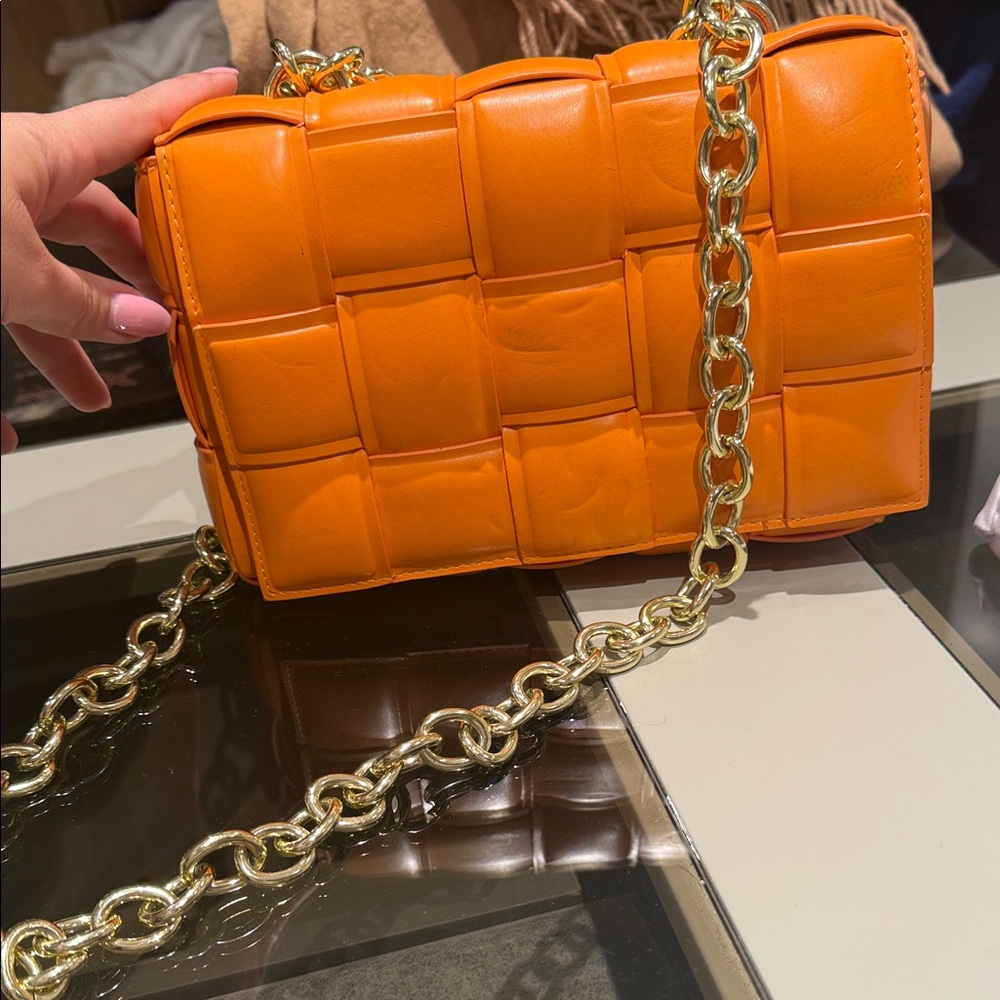 Be Inspired Bold Orange Crossbody Bag with Gold Chain